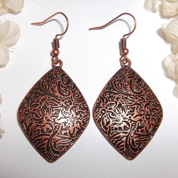 Boho Copper Earrings Dangle Drop Rustic Costume Fashion Jewelry Set Pair C128 - Picture 1 of 4